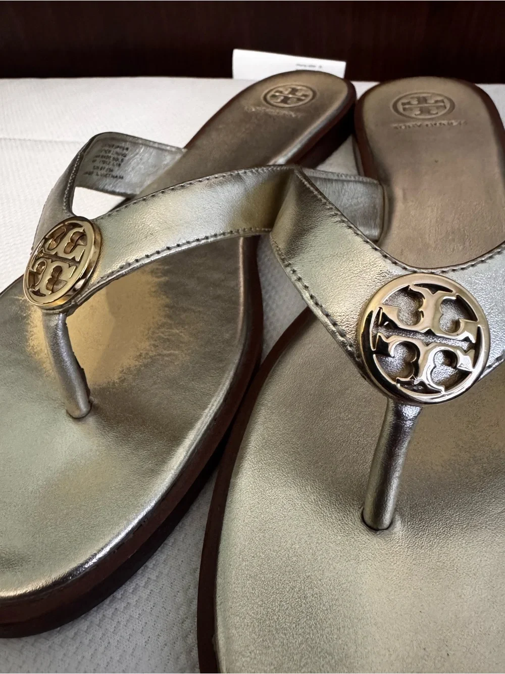 Tory Burch Metallic Gold Logo Thong Sandals